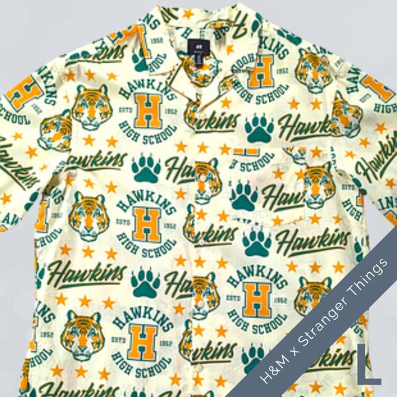 Stranger Things Other - H&M Stranger Things Men's Large Hawkins High relaxed-fit tiger Hawaiian shirt
